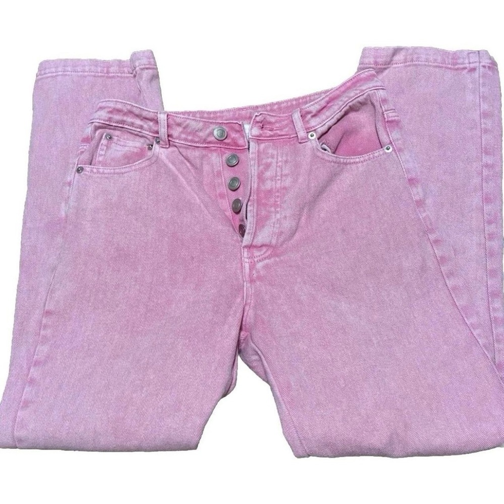 Pink Straight Leg Jeans with Faded Denim Look